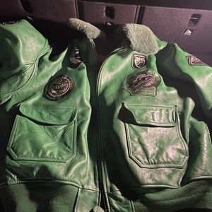 Green schist bros. Leather jacket size 5XL wings of gold navy jacket